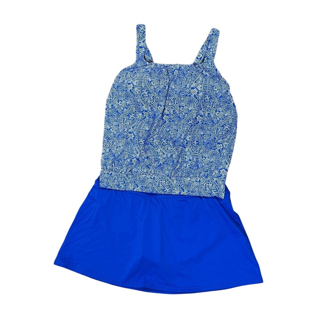 Lands' End Blue Paisley & Royal Blue Swim Dress